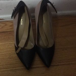 Nude and Black Leather Coach Pumps